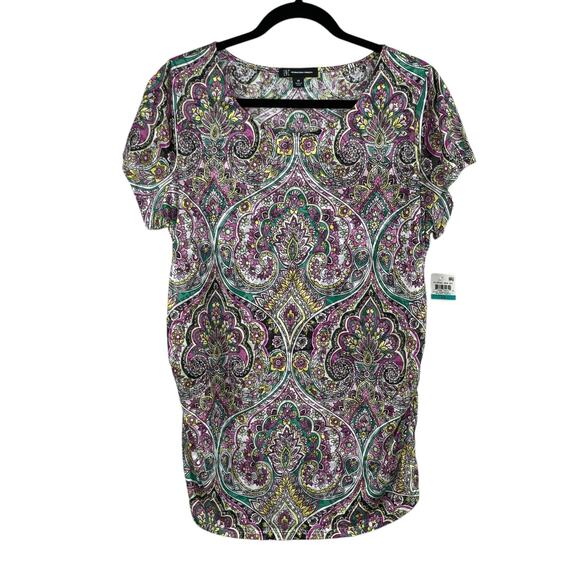 INC International Concepts Multi Opulent Paisley Ruched Tunic Top Plus 0X NWT - Picture 3 of 16